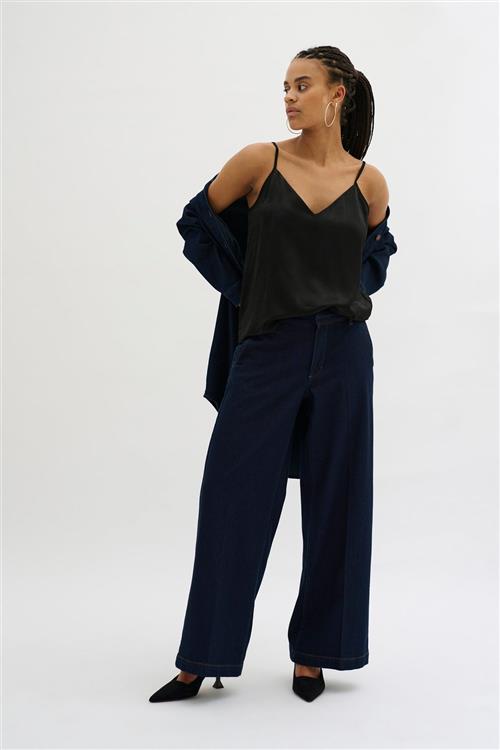 Se My Essential Wardrobe Laramw 115 Wide Pant Kvinde Dark Blue Un-wash Bukser Med Brede Ben Str 38 - hos Magasin ved Magasin