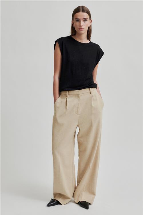 Se Second Female Navada Wool Classic Trousers Kvinde Beige Melange Bukser Med Brede Ben Str M - hos Magasin ved Magasin