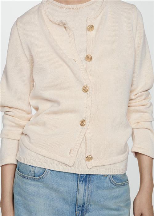 MANGO Knitted Cardigan With Jewel Button Kvinde Light Beige Cardigans Str S - hos Magasin