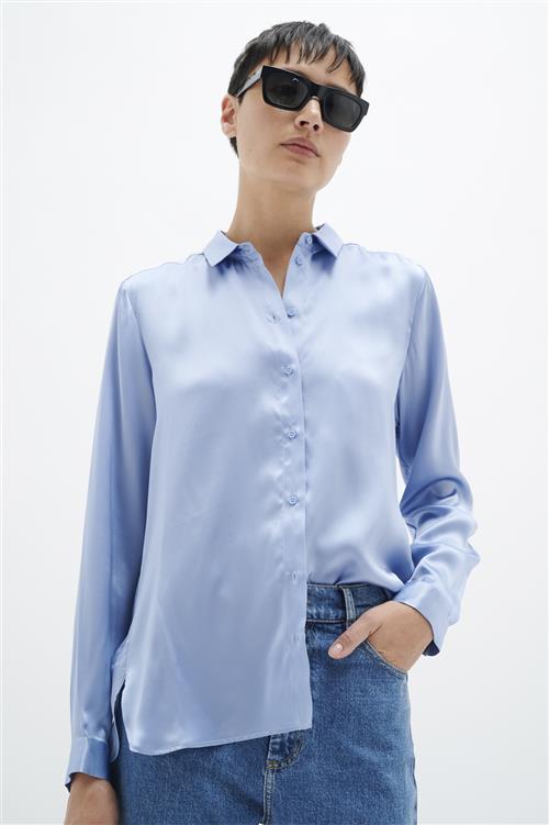 InWear Leonore Shirt Premium 100 Silk Kvinde Blue Serenity Langærmede Skjorter Relaxed Fit Str 42 - hos Magasin