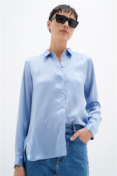 InWear Leonore Shirt Premium 100 Silk Kvinde Blue Serenity Langærmede Skjorter Relaxed Fit Str 36 - hos Magasin