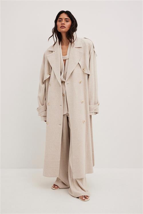 NA-KD Linen Trench Coat Kvinde Light Beige Trenchcoats Str EU 40 - hos Magasin