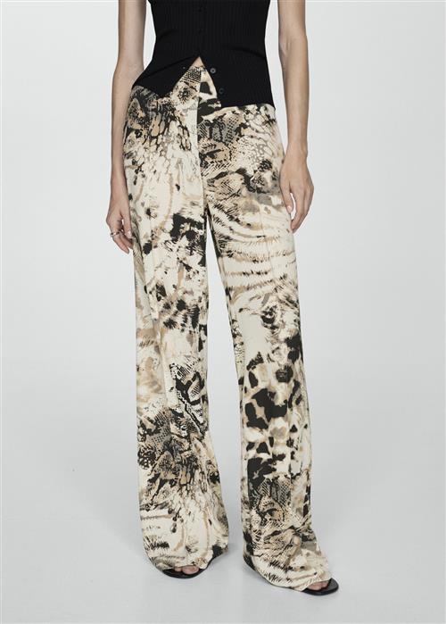 MANGO Fluid Animal Print Trousers Kvinde Light Beige Bukser Med Brede Ben Str 34 - hos Magasin