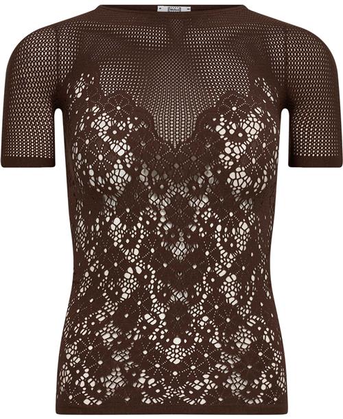 Wolford Flower Lace Top Short Sleeves Kvinde Umber Kortærmede T-shirts Str M - hos Magasin