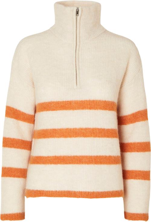 Selected Femme Slfmaline LS Knit Half ZIP Noos Kvinde Birch/marmalade Rullekraver Str XL - hos Magasin