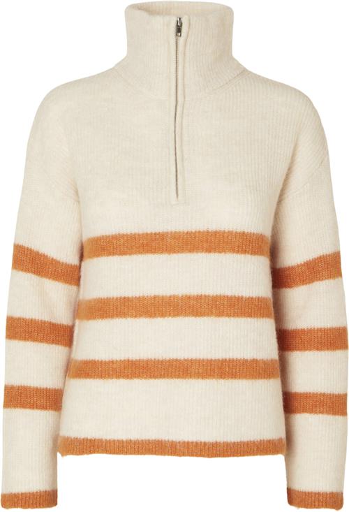 Se Selected Femme Slfmaline LS Knit Half ZIP Noos Kvinde Birch/marmalade Rullekraver Str XXL - hos Magasin ved Magasin