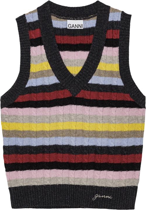 Ganni Logo Wool Mix Vest Kvinde Multicolour Strikveste Str XS - hos Magasin