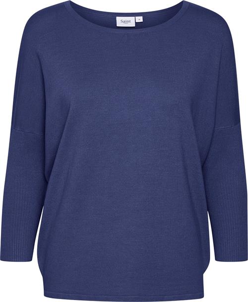 Saint Tropez A2561, Milasz Rneck Pullover Kvinde Medieval Blue Melange Sweaters Casual Fit Str S - hos Magasin