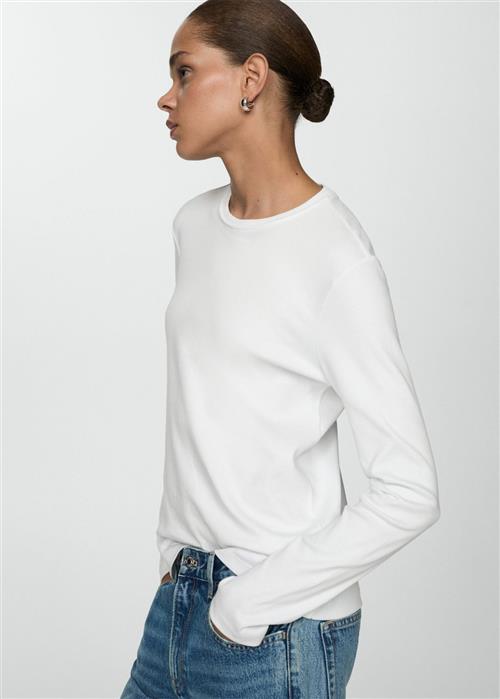 Se MANGO Long Sleeve Cotton Tshirt Kvinde White Kortærmede T-shirts Str L - hos Magasin ved Magasin