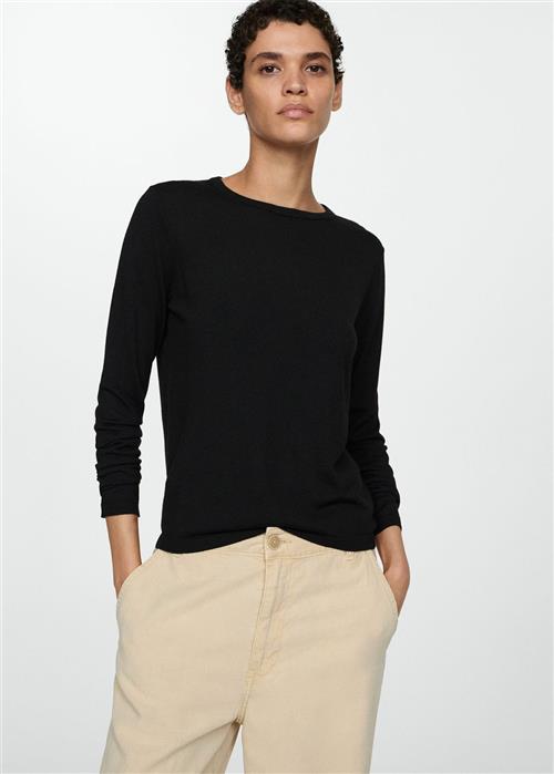 MANGO Fineknit Round-neck Sweater Kvinde Black Sweaters Str XS - hos Magasin