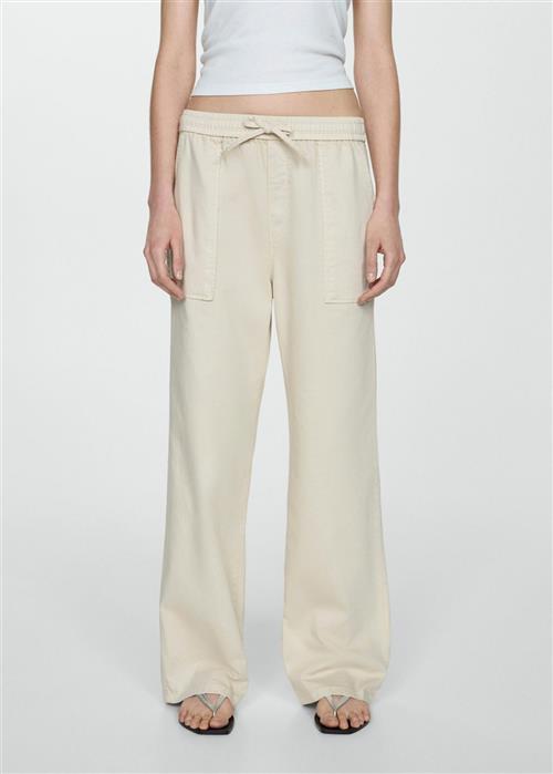 Se MANGO Elastic Waist Cotton Trousers Kvinde Natural White Bukser Med Lige Ben Str XL - hos Magasin ved Magasin