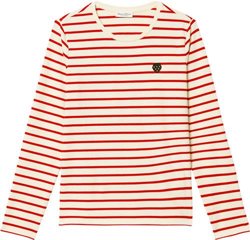 Marc O’Polo Tshirt, Long Sleeve, Crew Neck, st Kvinde Multi/ Shiny Red Langærmede T-shirts Str S - hos Magasin