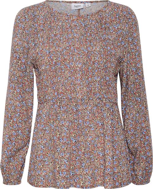 Saint Tropez Gislasz LS Blouse Kvinde Light Mahogany Soft Flowers Langærmede Bluser Regular Fit Str XL - hos Magasin