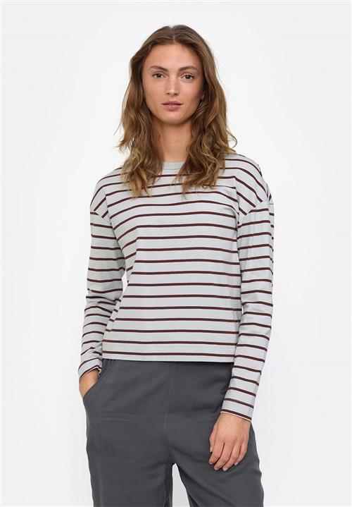 esmé studios Essigne LS Striped Tshirt - Gots Kvinde Pearl Blue Langærmede T-shirts Str L - hos Magasin