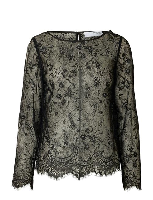 Se Selected Femme Slfdaphne Ls Lace Top Selected Femme Black ved Booztlet