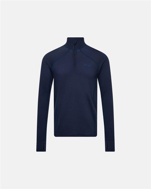 Langærmet t-shirt "half zip" | 100  merino uld | Navy