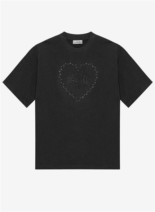 Ganni Heavy Cotton Drop Shoulder Heart T-shirt Phantom