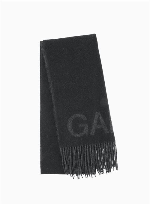 Ganni Fringed Wool Scarf Black