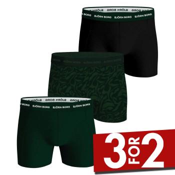 Björn Borg 3P Cotton Stretch Boxer 1721 Sort/Grøn bomuld X-Large Herre