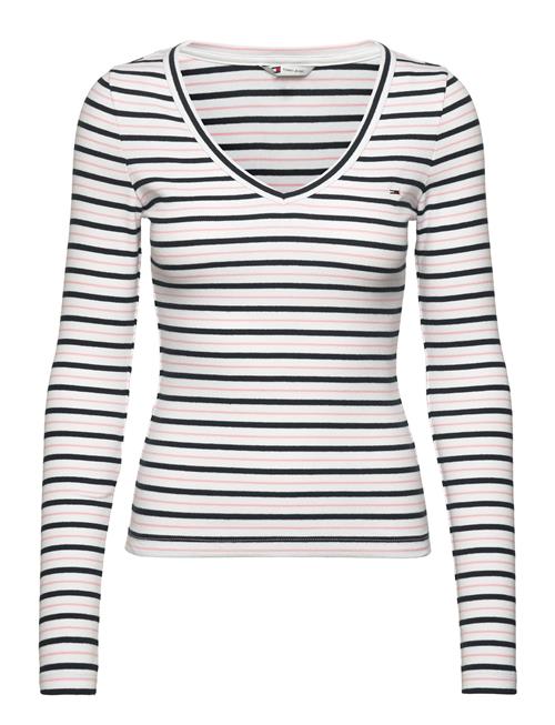 Se Tommy Jeans Tjw Slim Ess Stripe Rib V Ls Tommy Jeans White ved Booztlet