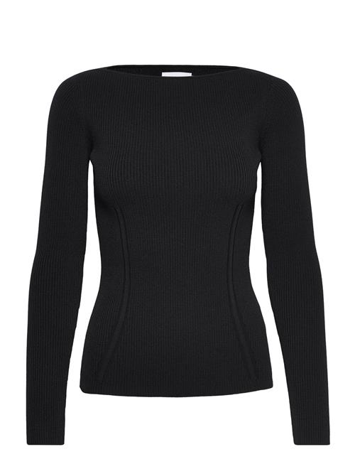 Se Calvin Klein Iconic Rib Open-Neck Sweater Ls Calvin Klein Black ved Booztlet