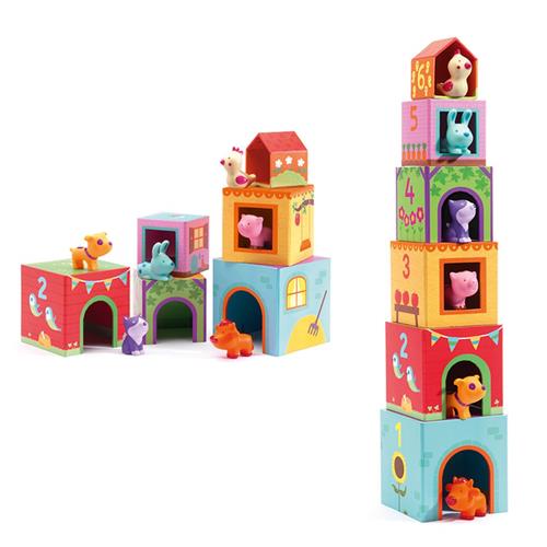 Se Djeco Topanifarm Stacking Blocks | Gul | 0-3 ved Babyshop