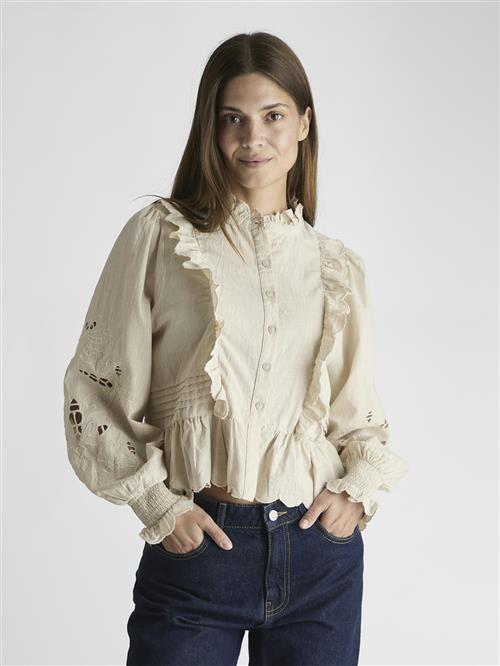 Neo Noir Petrine Embroidery Blouse Kvinde Sand Langærmede Bluser Str 38 - hos Magasin