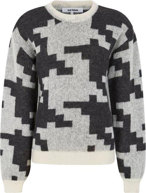 Soft Rebels Sririsia Allison Knit Kvinde Grey Houndtooth Sweaters Loose Fit Str S - hos Magasin