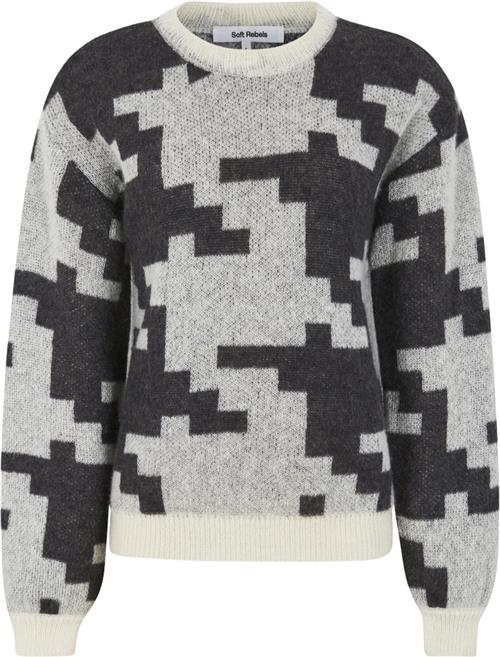 Se Soft Rebels Sririsia Allison Knit Kvinde Grey Houndtooth Sweaters Loose Fit Str M - hos Magasin ved Magasin