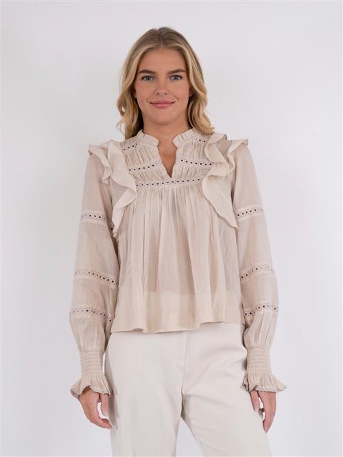 Se Neo Noir Aurika S Voile Blouse Kvinde Sand Langærmede Bluser Str 44 - hos Magasin ved Magasin