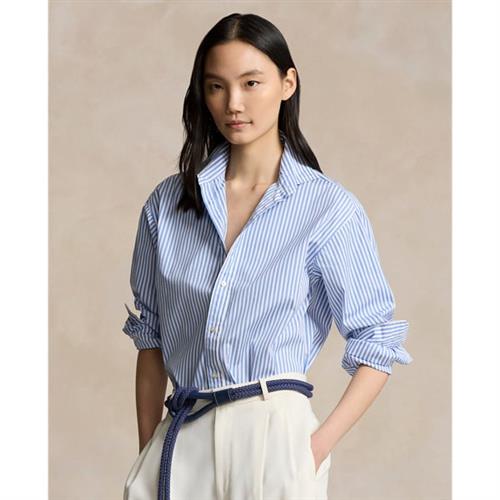 Se Polo Ralph Lauren Relaxed Fit Striped Cotton Shirt Kvinde Blå/hvid Langærmede Skjorter Str 39 - Bomuld hos Magasin ved Magasin