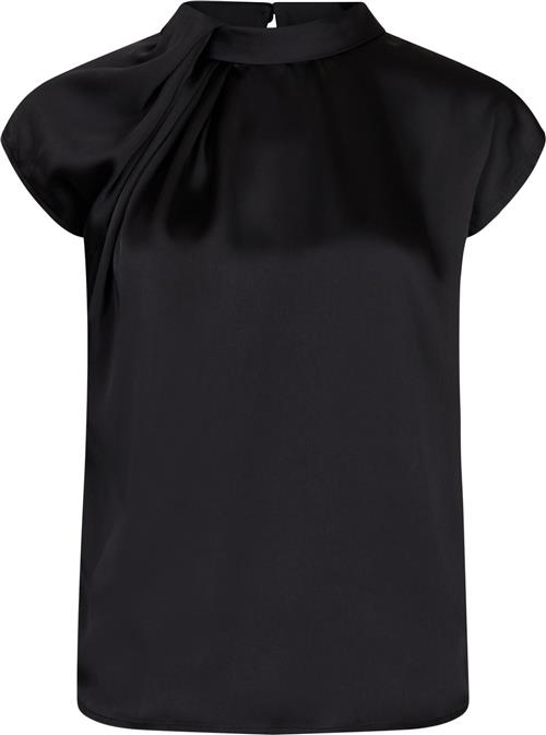 Se Neo Noir Fleur Drapy Satin Blouse Kvinde Black Kortærmede Bluser Str 38 - hos Magasin ved Magasin