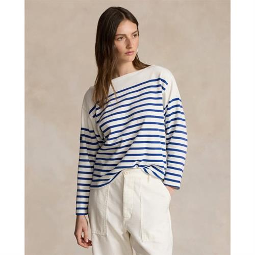 Se Polo Ralph Lauren Striped Boatneck Jersey Tee Kvinde Hvid/blå Langærmede T-shirts Str M - Bomuld hos Magasin ved Magasin