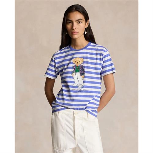 Se Polo Ralph Lauren Striped Cotton Jersey Crewneck Tee Kvinde Blå/hvid Kortærmede T-shirts Str XS - Bomuld hos Magasin ved Magasin