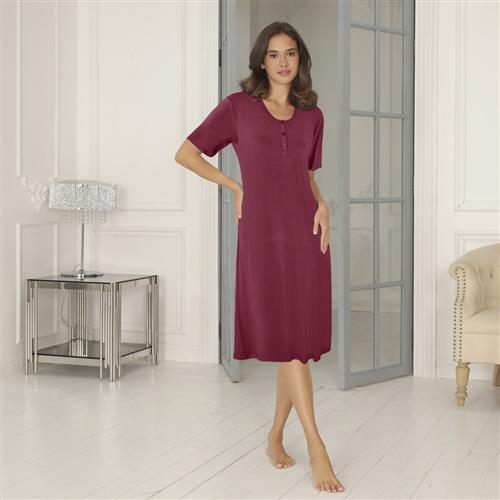 Lady Avenue Bamboo Long Nightdress, Short Sleeve Natkjoler Str M - Spandex hos Magasin