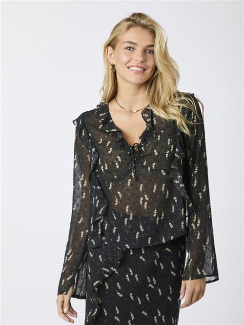 Neo Noir Carola Flower Branch Blouse Kvinde Black Langærmede Bluser Str 44 - hos Magasin