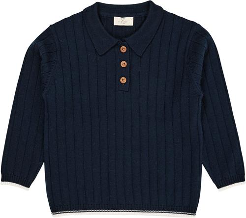 Copenhagen Colors Merino Polo Shirt Str 122 Merino - Navy/cream Combi Strik hos Magasin