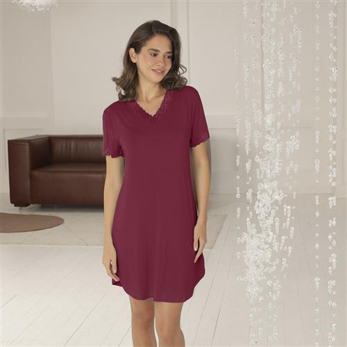 Lady Avenue Bamboo Short Sleeve Nightdress With Lace Natkjoler Str L - Spandex hos Magasin