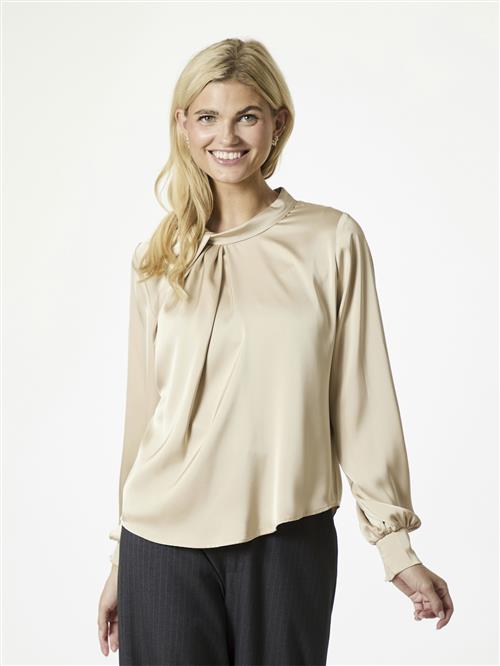 Se Neo Noir Fairy Drapy Satin Blouse Kvinde Champagne Langærmede Bluser Str 38 - hos Magasin ved Magasin