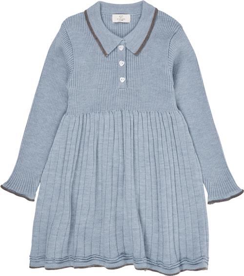 Copenhagen Colors Merino Polo Dress Str 92 Merino - Dusty Blue/natur Kjoler hos Magasin