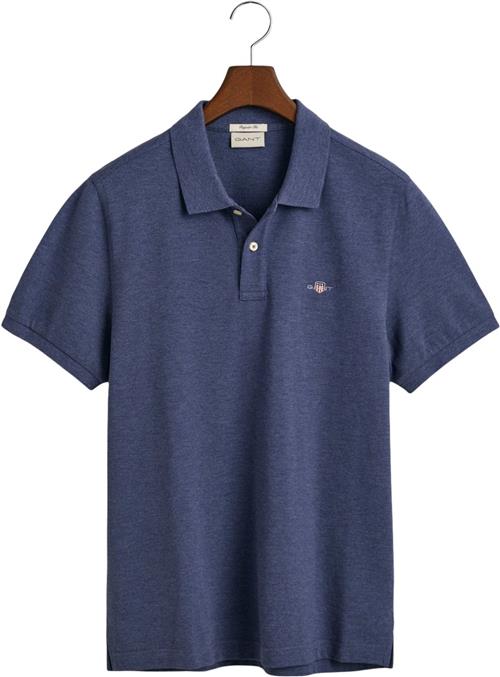 Gant REG Shield SS Pique Polo Mand Dark Jeansblue Melange Kortærmede Poloer Str S - hos Magasin