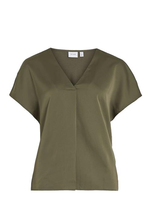 Vila Viellette V-Neck S/S Satin Top - Noos Vila Khaki