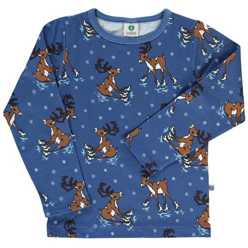 Se Småfolk Raindeer Langærmet T-shirt Federal Blue | Blå | 1-2 years ved Babyshop