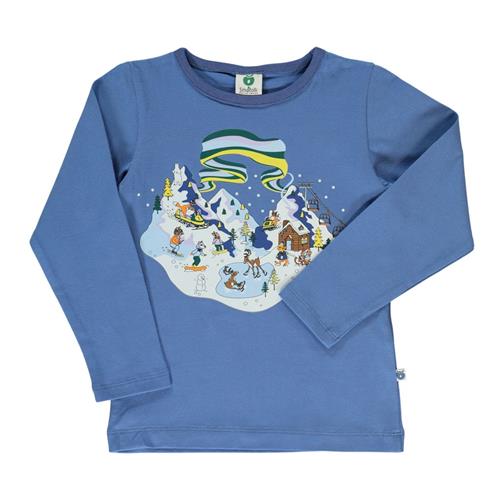 Småfolk T-Shirt i Federal Blue med vinterlandskabsdesign | Blå | 3-4 years