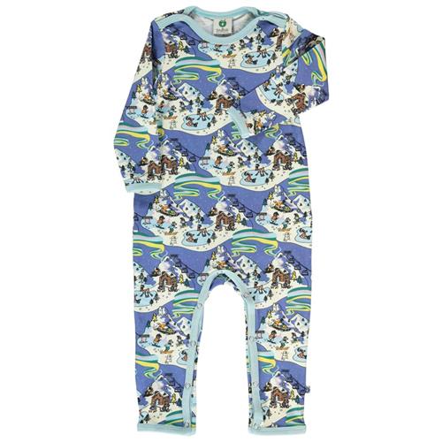 Småfolk Langærmet sparkedragt i Federal Blue med vinterlandskab 74 cm  Blå  74 cm  Unisex