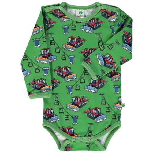 Se Småfolk Baby Body Moss Green med Snow cars | Grønn | 62 cm ved Babyshop