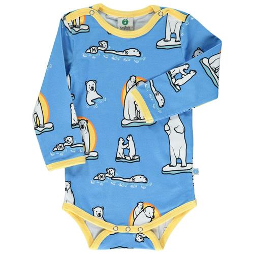 Se Småfolk Baby Body i Alaskan Blue med isbjørne | Blå | 56 cm ved Babyshop