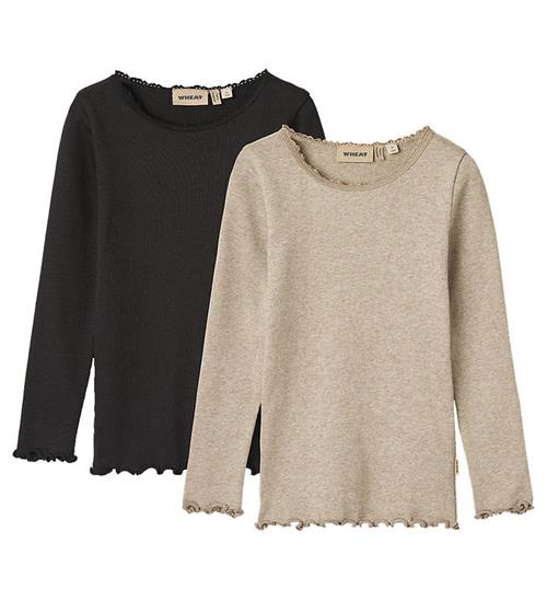 Se Wheat Bluse - 2-pak - Rib - Reese - Gravel Melange Black ved KidsWorld