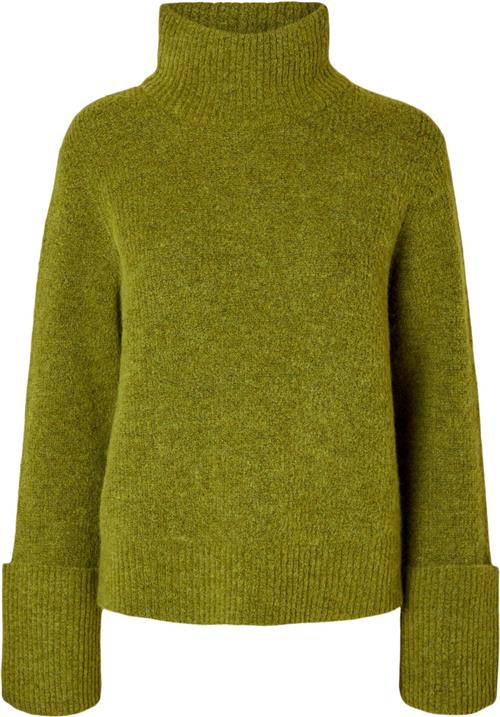 Se Selected Femme Slfsia RAS LS Knit High Neck Kvinde Cardamom Seed/melange Rullekraver Loose Fit Str S - hos Magasin ved Magasin