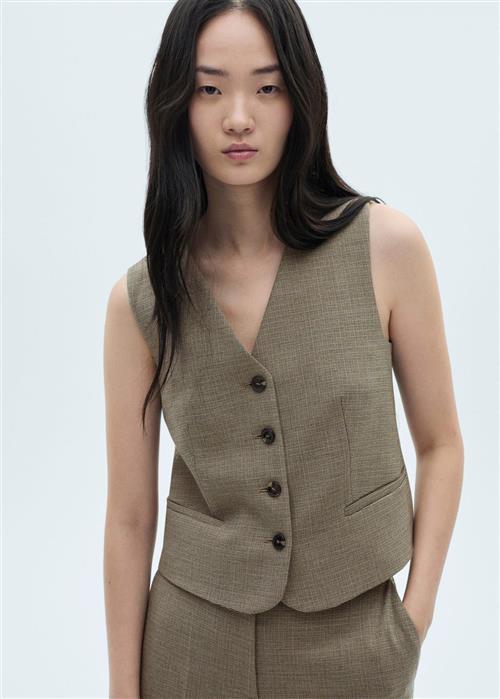 MANGO Micro Houndstooth Suit Vest Kvinde Beige - Khaki Veste Plus Size Str XS - hos Magasin